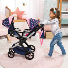 Load image into Gallery viewer, Bayer Design Dolls: Xeo Twin Pram: Stars Navy & Pink