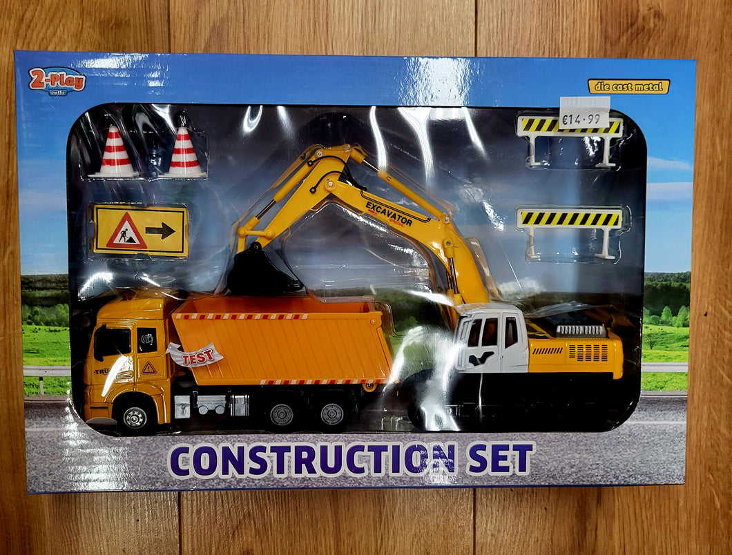 Die Cast Construction Set with Excavator, Truck & accessories