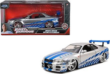 Load image into Gallery viewer, 1:24 Brian's Nissan Skyline R34 GT-R -- Silver/Blue -- Fast &amp; Furious JADA
