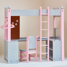 Load image into Gallery viewer, Olivias World Doll Wooden Furniture Polka Dots Double Bunk Bed Desk
