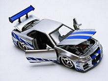 Load image into Gallery viewer, 1:24 Brian's Nissan Skyline R34 GT-R -- Silver/Blue -- Fast &amp; Furious JADA
